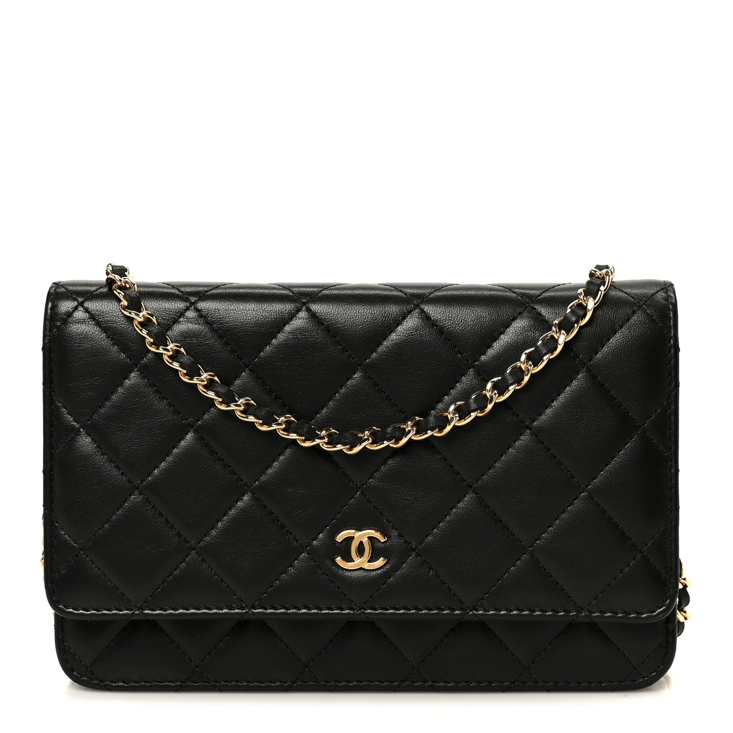 Lambskin Quilted Wallet On Chain WOC Black