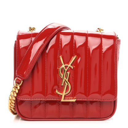 Saint Laurent Patent Matelasse Monogram Small Vicky Chain Bag Red 1 of 12