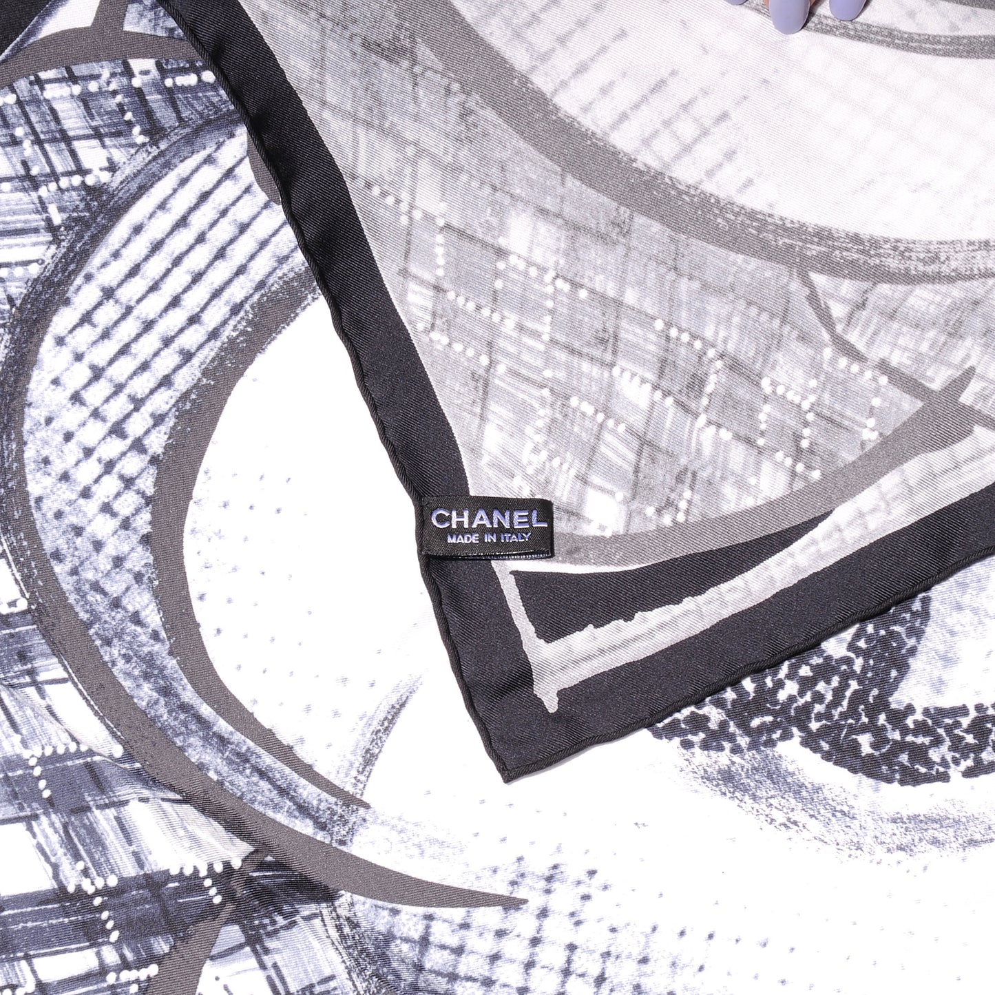 Silk Camellia Flower Scarf Black CC