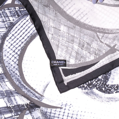 Chanel Silk Camellia Flower Scarf Black CC 4 of 5