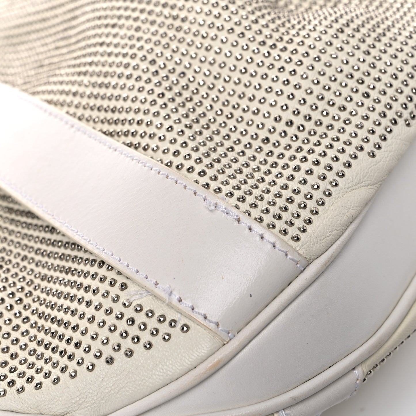 Calfskin Studded Hobo White