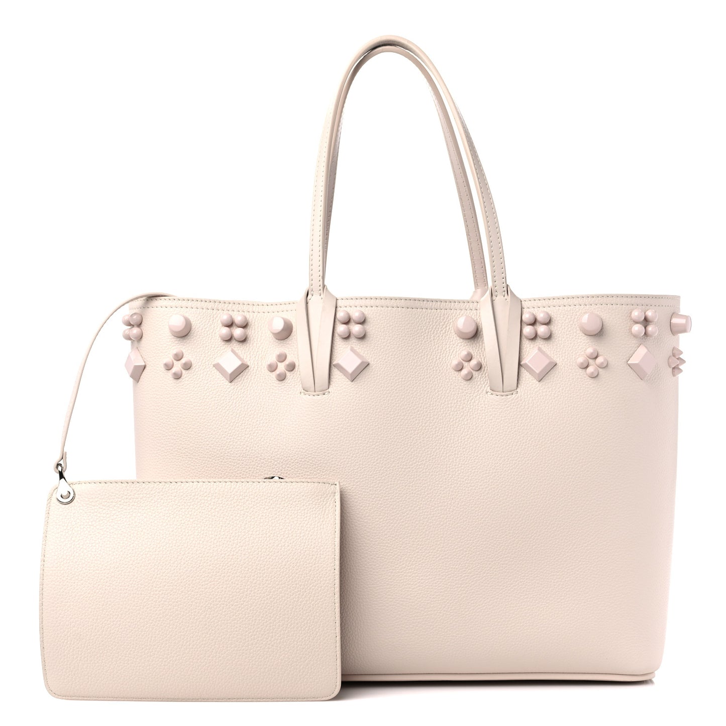 Calfskin Empire Spike Studded East West Cabata Tote Leche