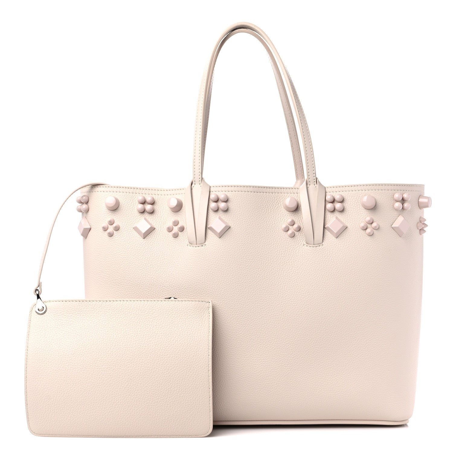 Christian Louboutin Calfskin Empire Spike Studded East West Cabata Tote Leche 1 of 14