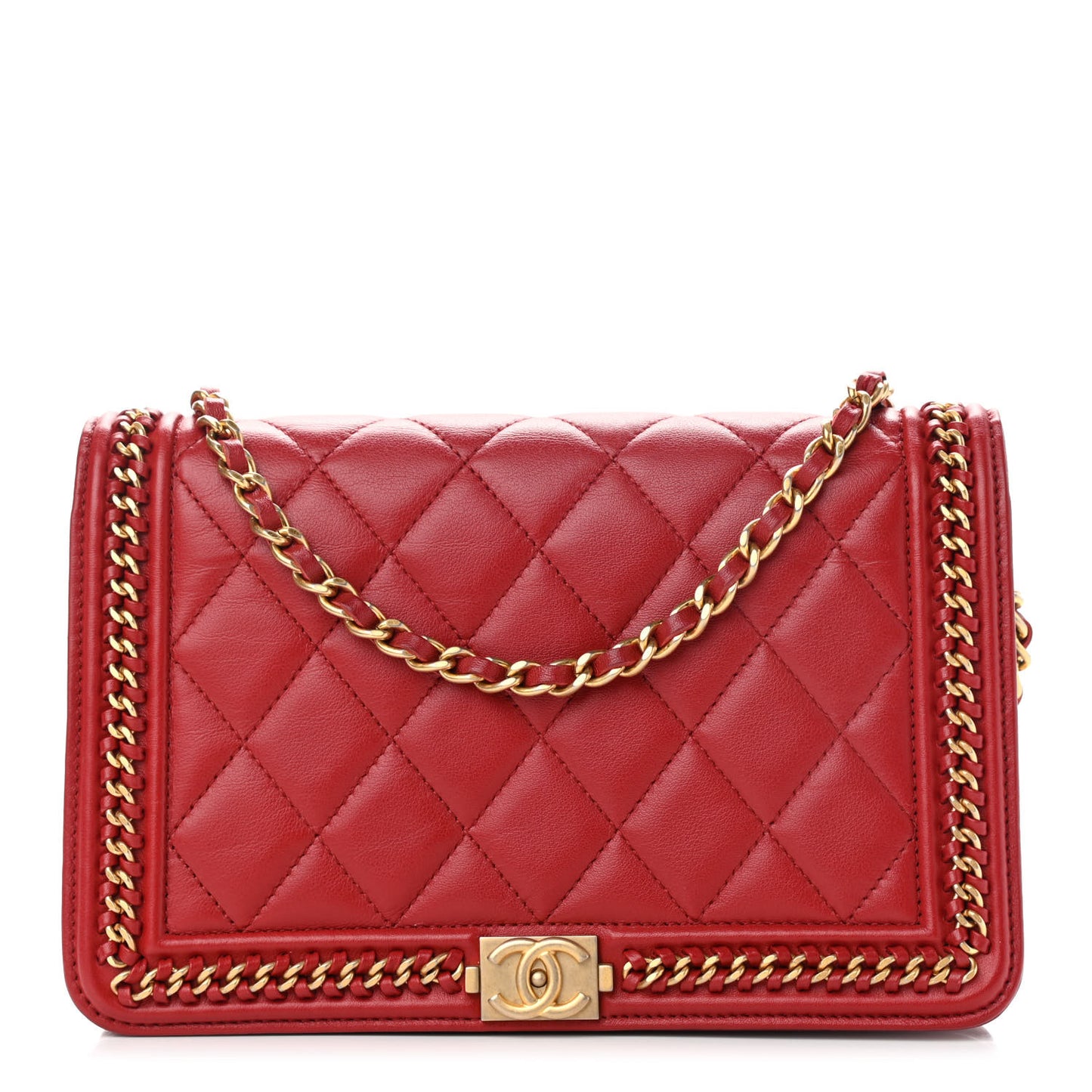 Calfskin Quilted Chain Around Boy Wallet On Chain WOC Red