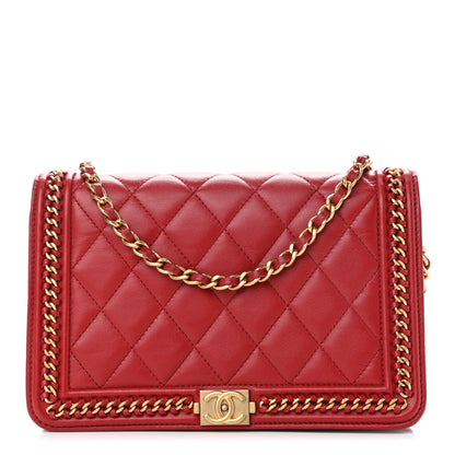 Chanel Calfskin Quilted Chain Around Boy Wallet On Chain WOC Red 1 of 9