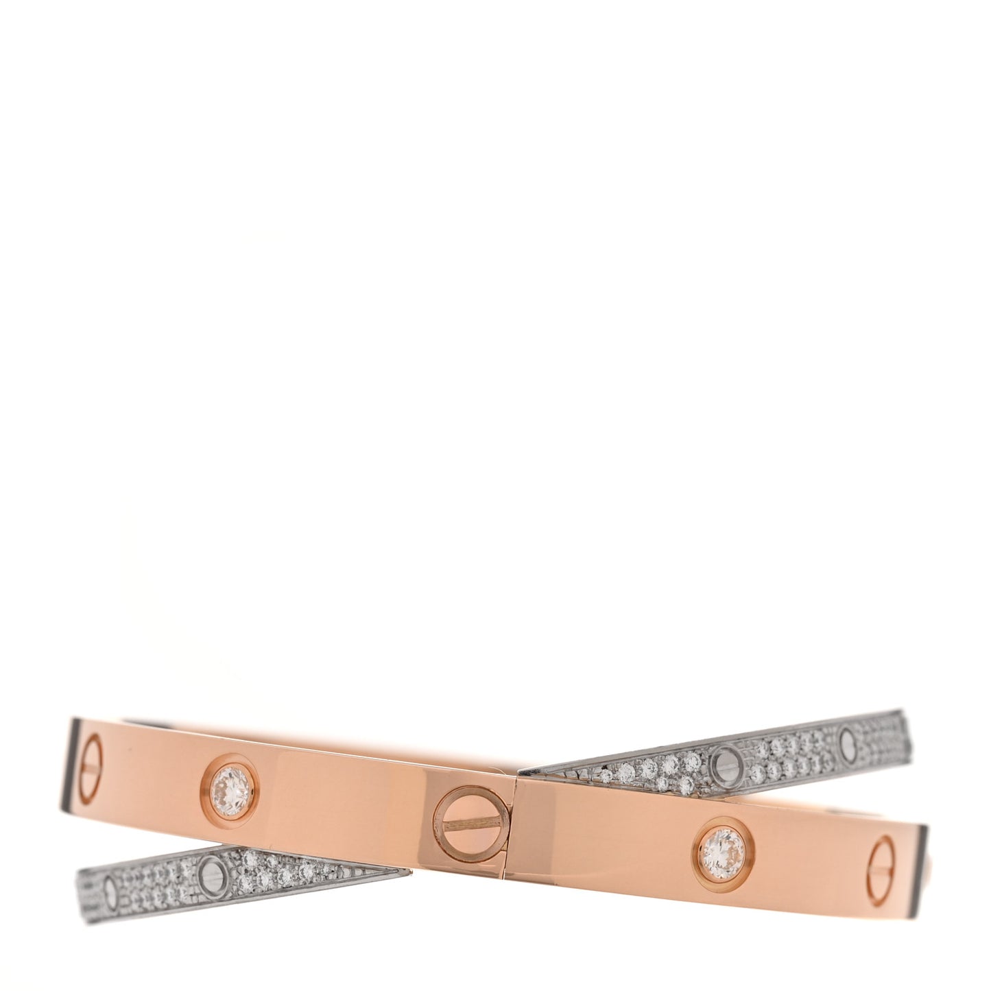 18K Pink White Gold Diamond Double LOVE Paved Bracelet 17
