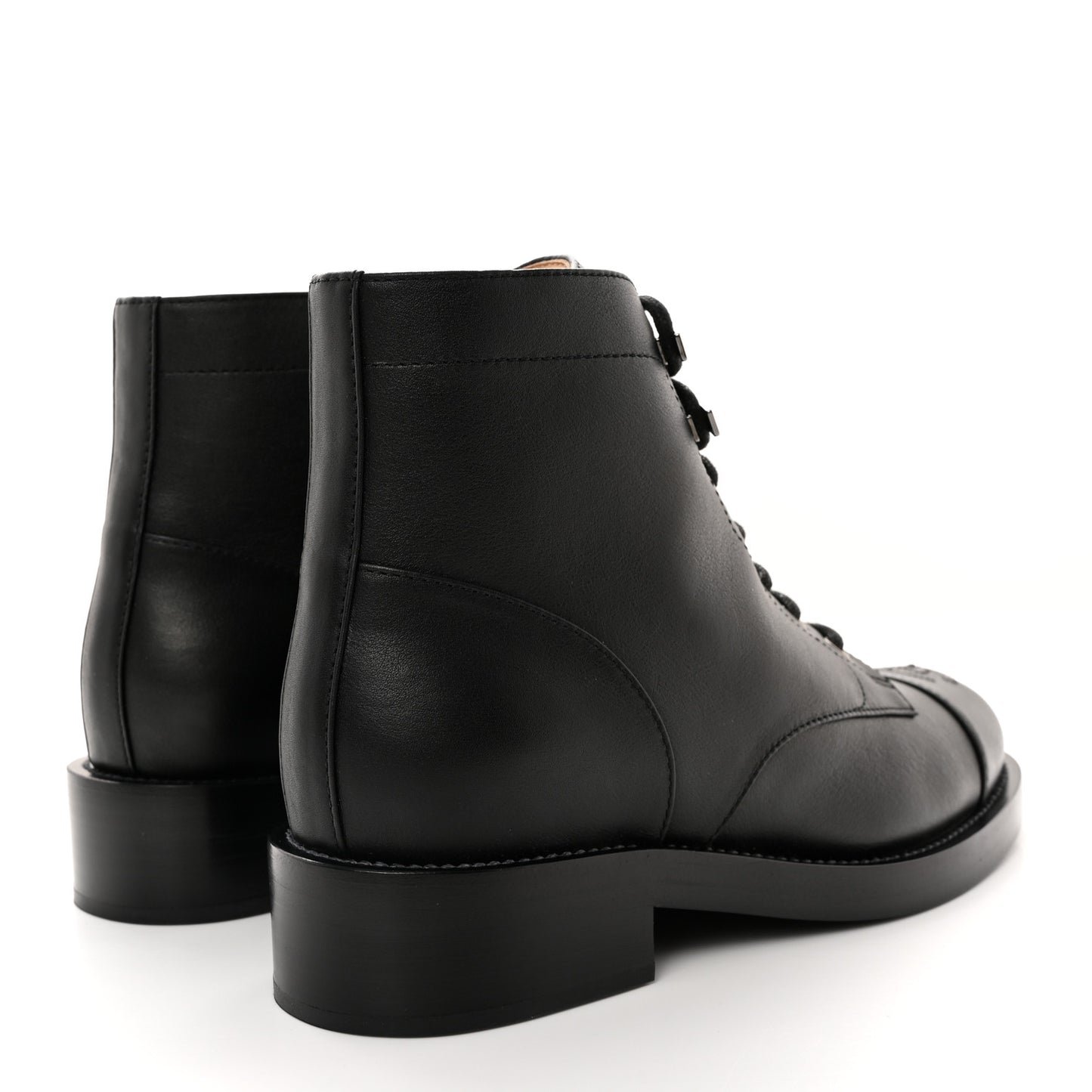 Calfskin Lace Up CC Combat Boots 37 Black