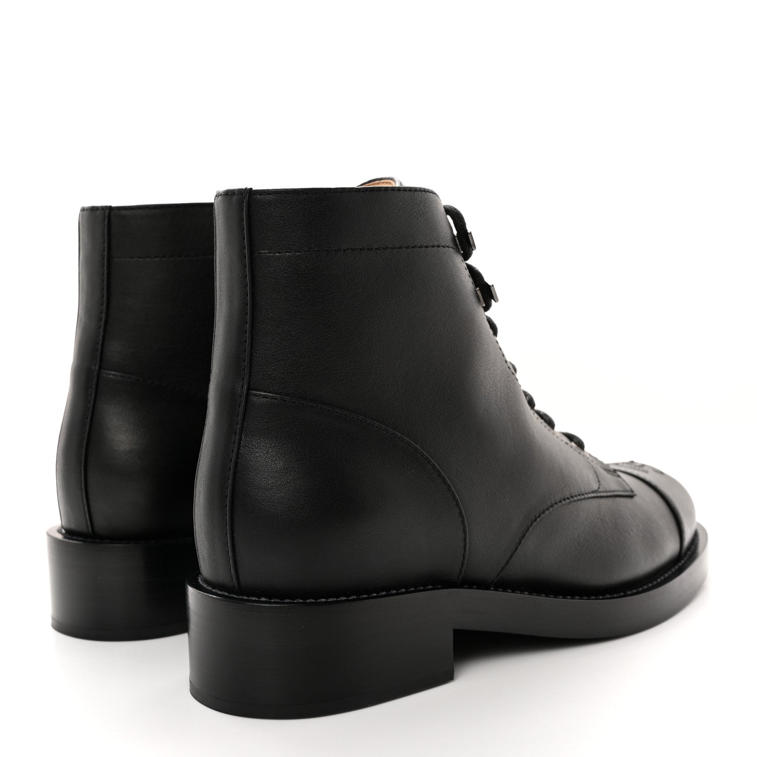 Chanel Calfskin Lace Up CC Combat Boots 37 Black 4 of 9