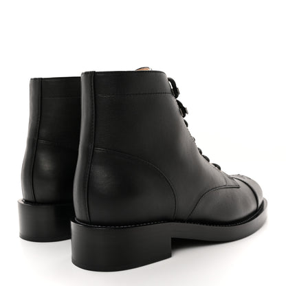 Chanel Calfskin Lace Up CC Combat Boots 37 Black 4 of 9