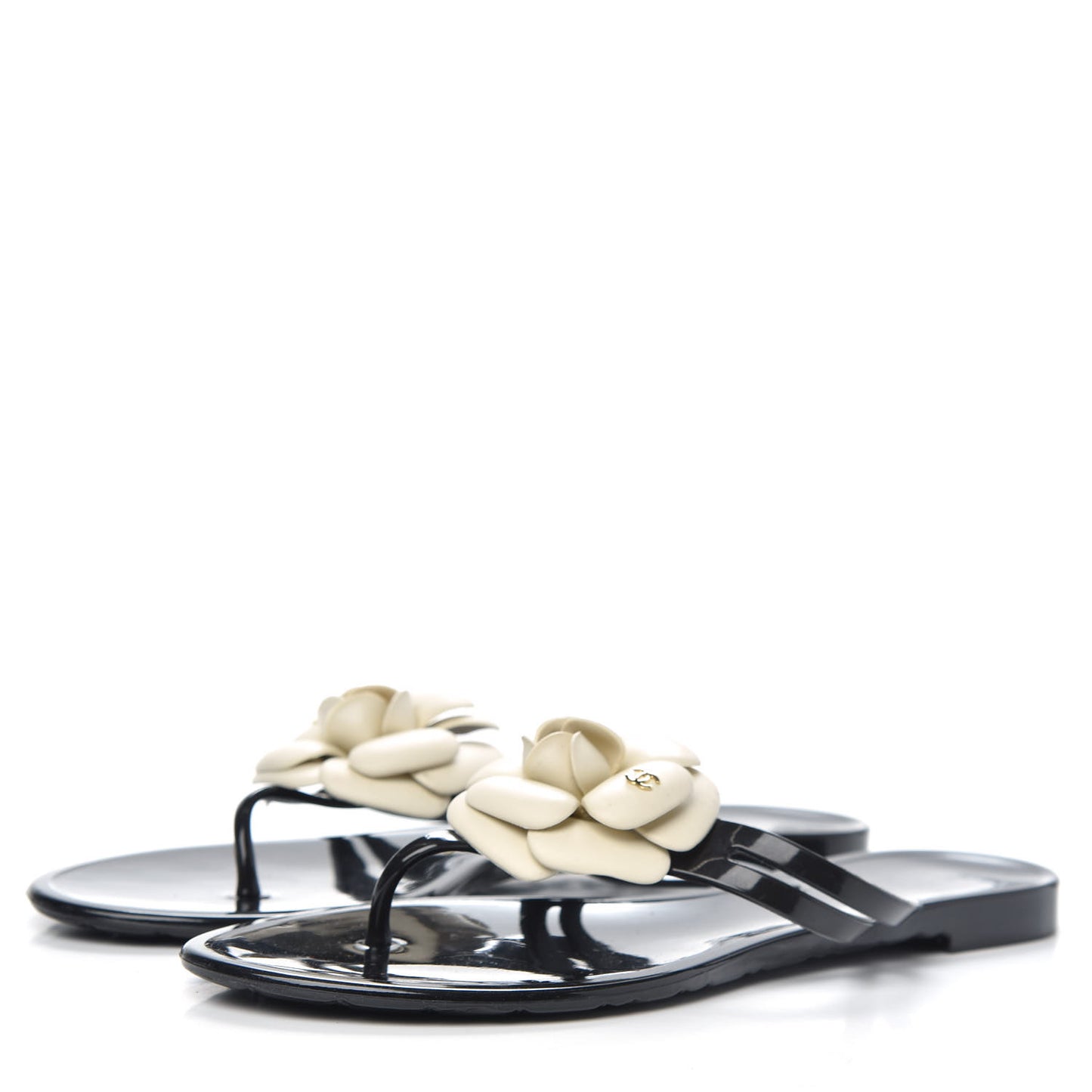 Jelly Camellia Thong Sandals 40 Black Ivory