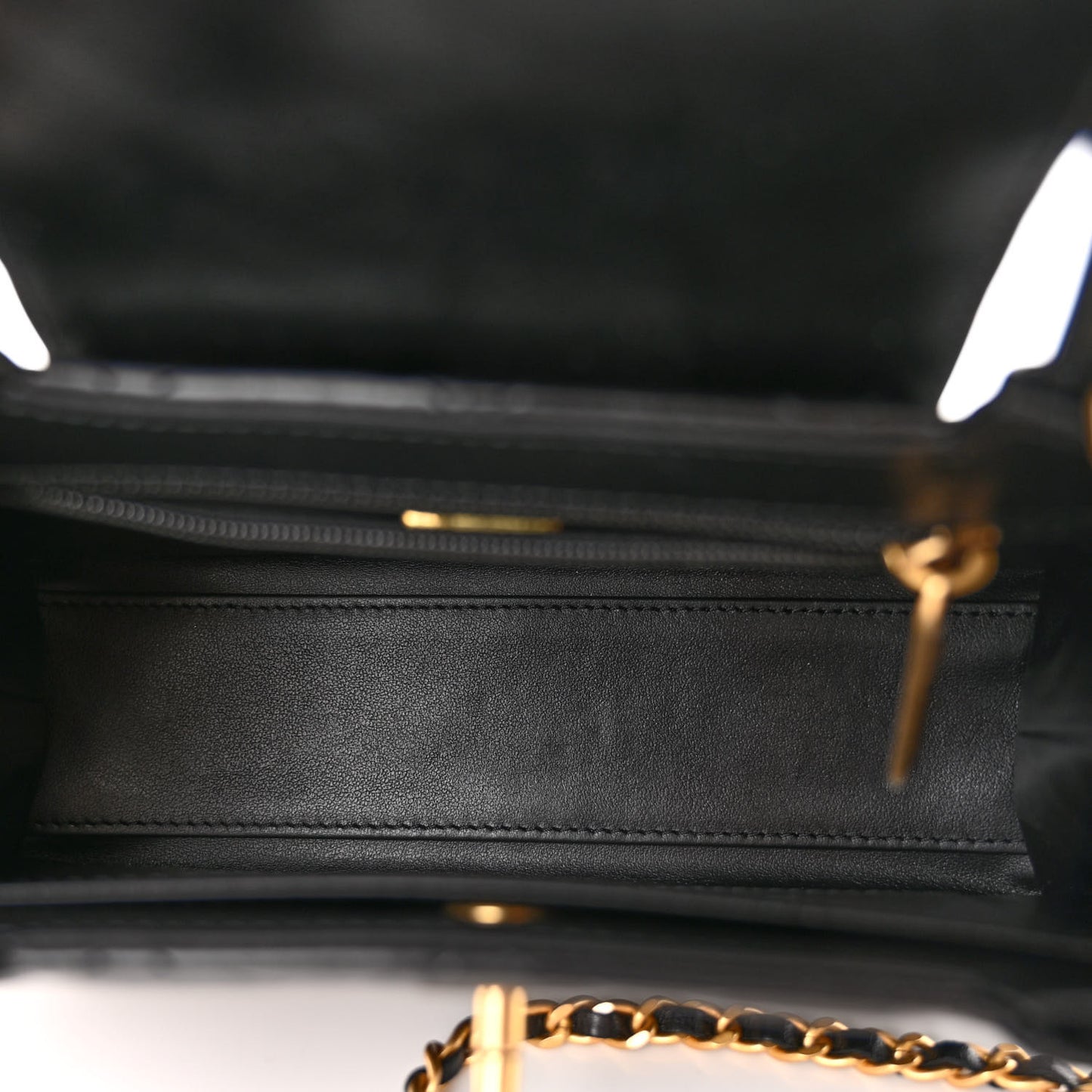 Shiny Aged Calfskin Quilted Nano Kelly Shopper Black