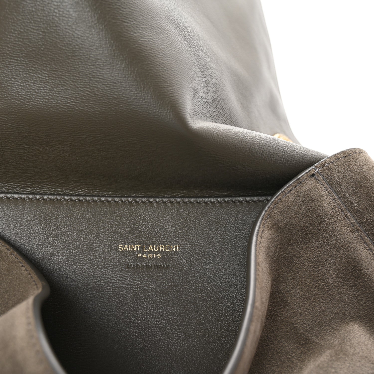 Saint Laurent Smooth Calfskin Suede Medium Reversible Monogram Kate Satchel Taupe 6 of 10