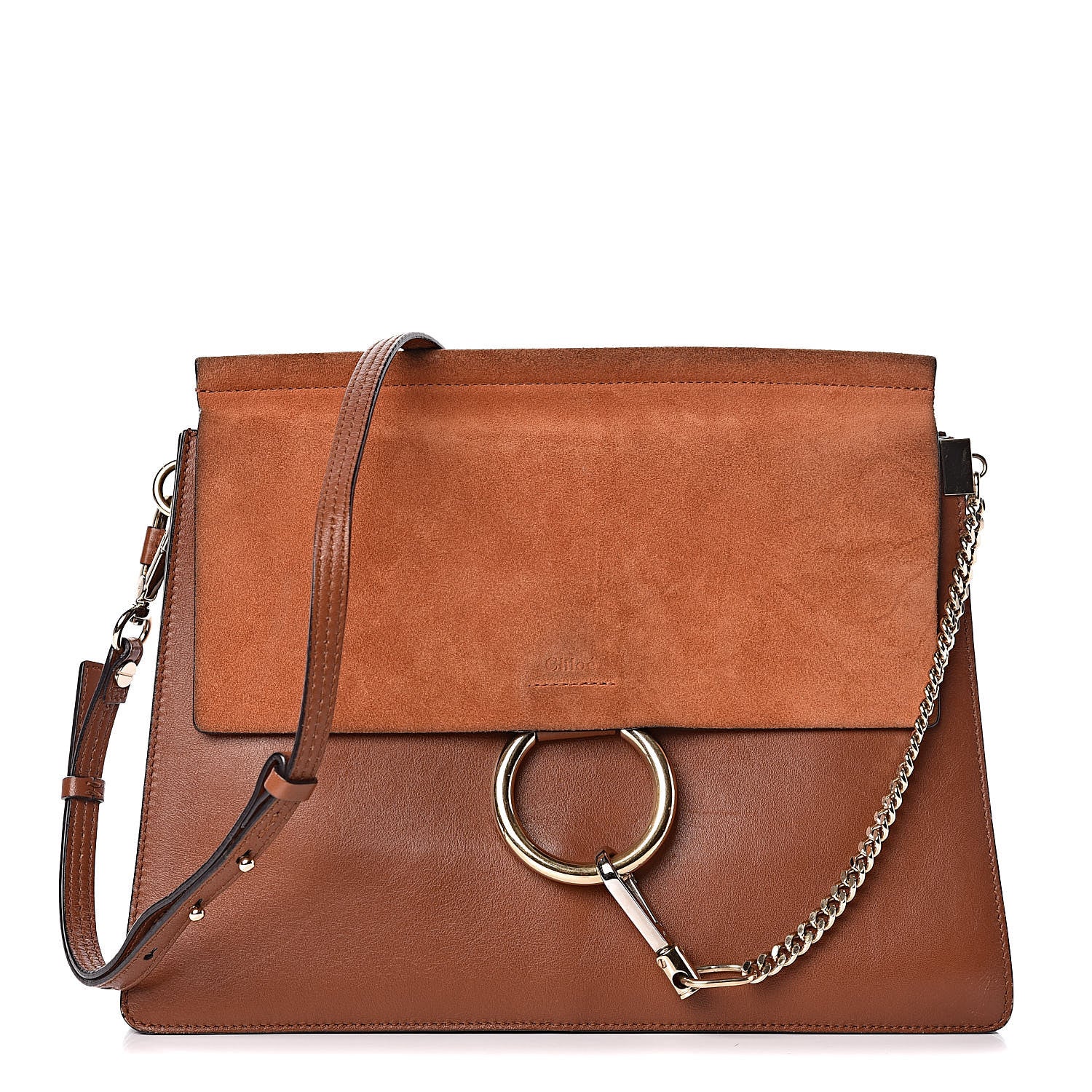 Chloe Suede Calfskin Medium Faye Shoulder Bag Tobacco 1 of 19