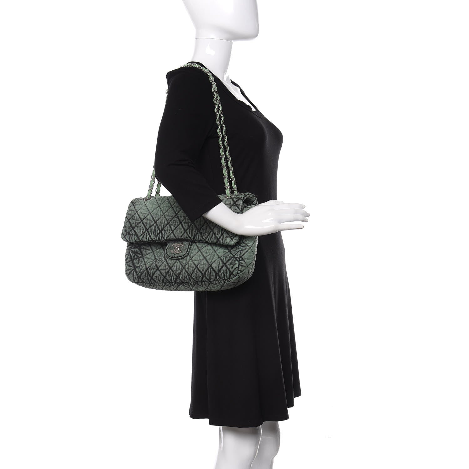 Chanel Denim Quilted Denimpression Flap Green Black 2 of 9