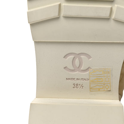 Chanel Shiny Crumpled Calfskin Velvet Shearling Lace Up Boots 38.5 Ivory 6 of 7