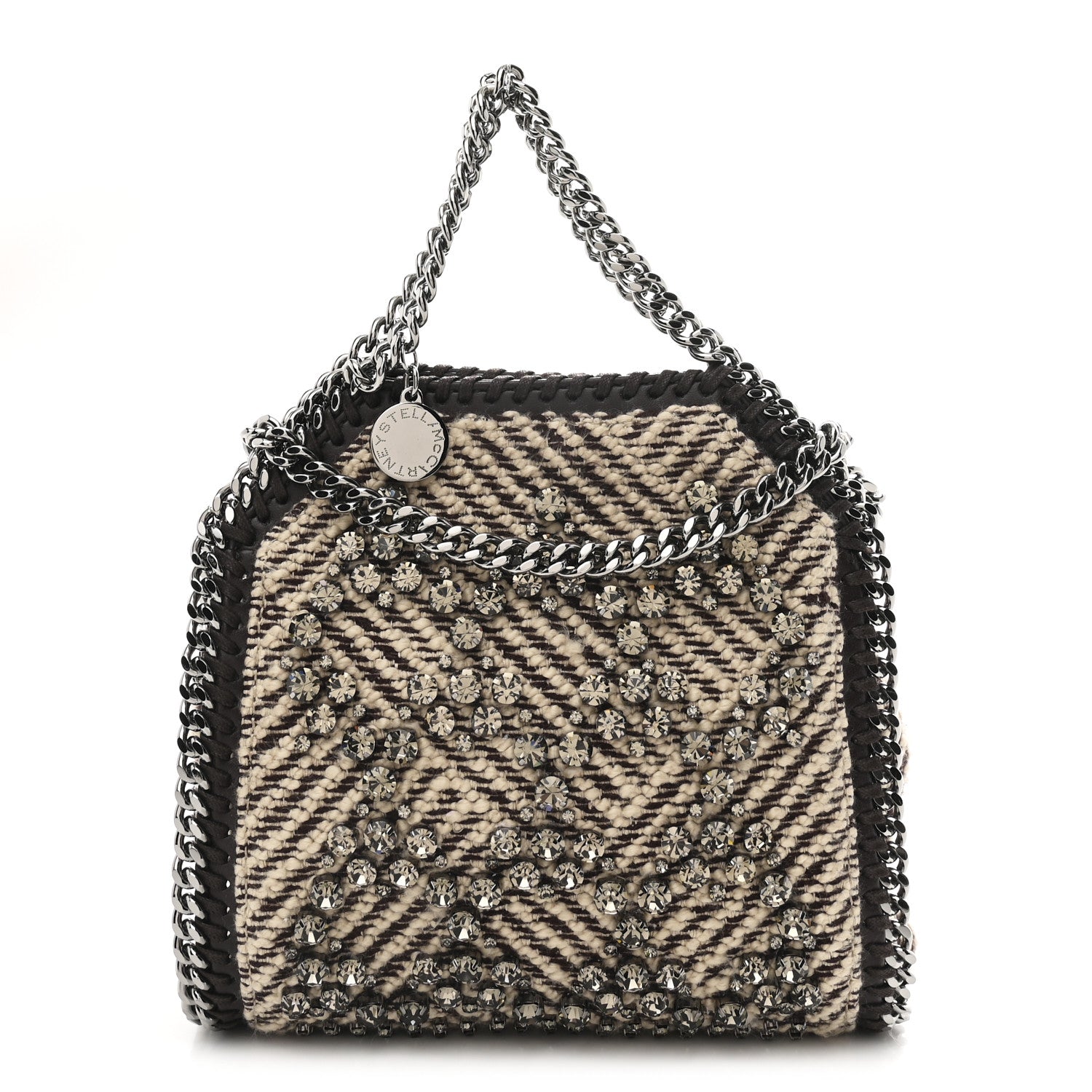 Stella McCartney Crystal Embroidered Jacquard Tiny Falabella Tote Chocolate Cream 1 of 10