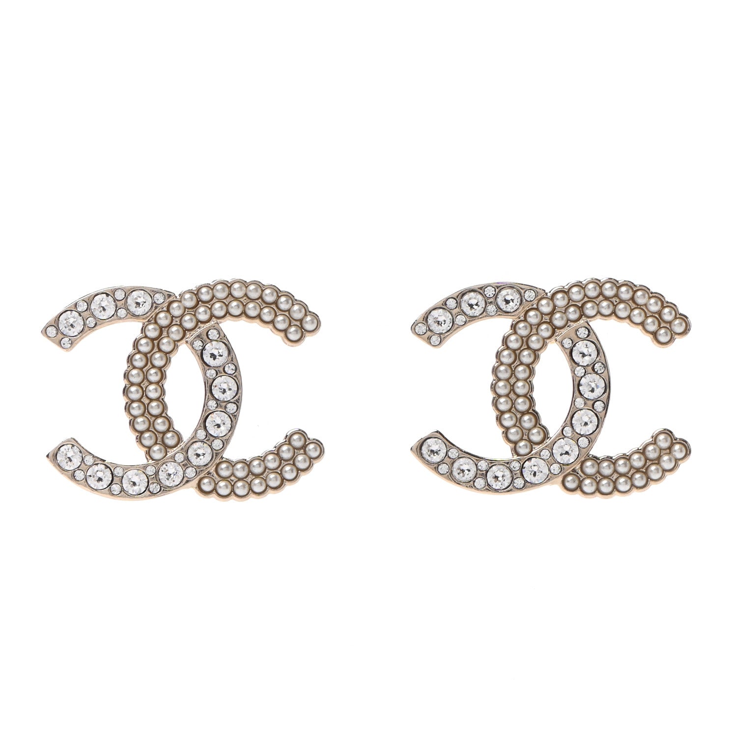 Chanel Crystal Pearl CC Large Earrings Gold 1 of 4