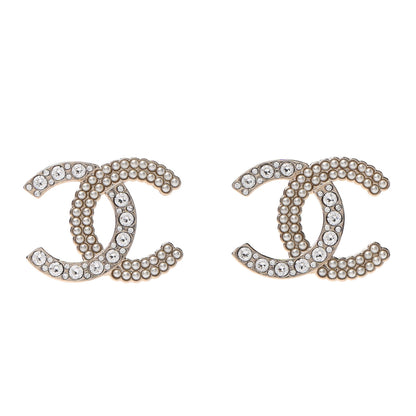 Chanel Crystal Pearl CC Large Earrings Gold 1 of 4