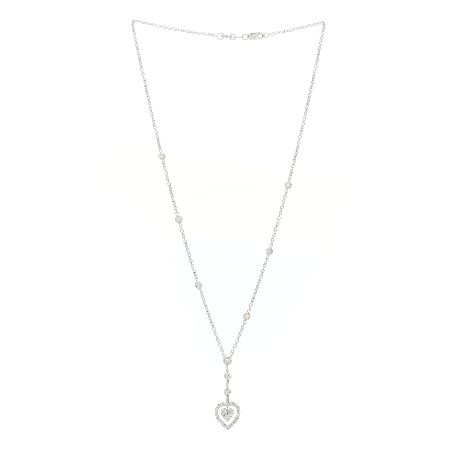 Roberto Coin 18K White Gold Diamond Open Heart Drop Pendant Necklace 3 of 5