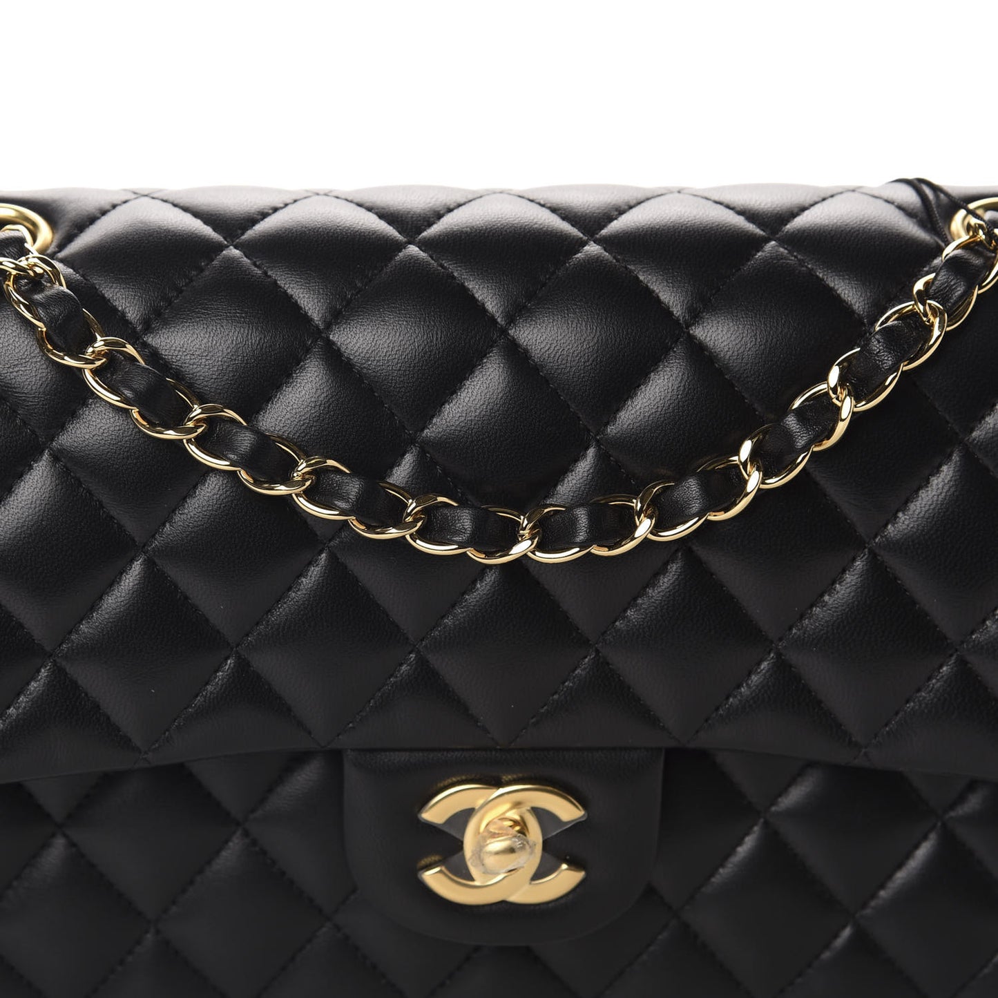 Lambskin Quilted Medium Double Flap Black