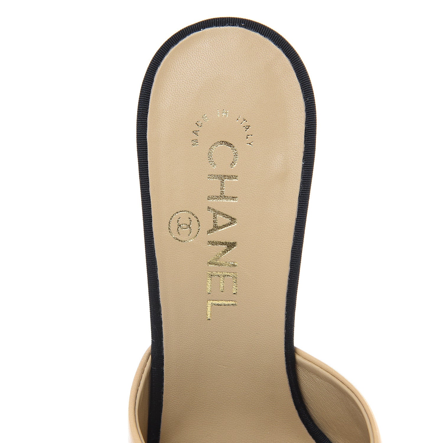 Chanel Goatskin Grosgrain Cap Toe Pearl Mule 36 Beige Black 7 of 11
