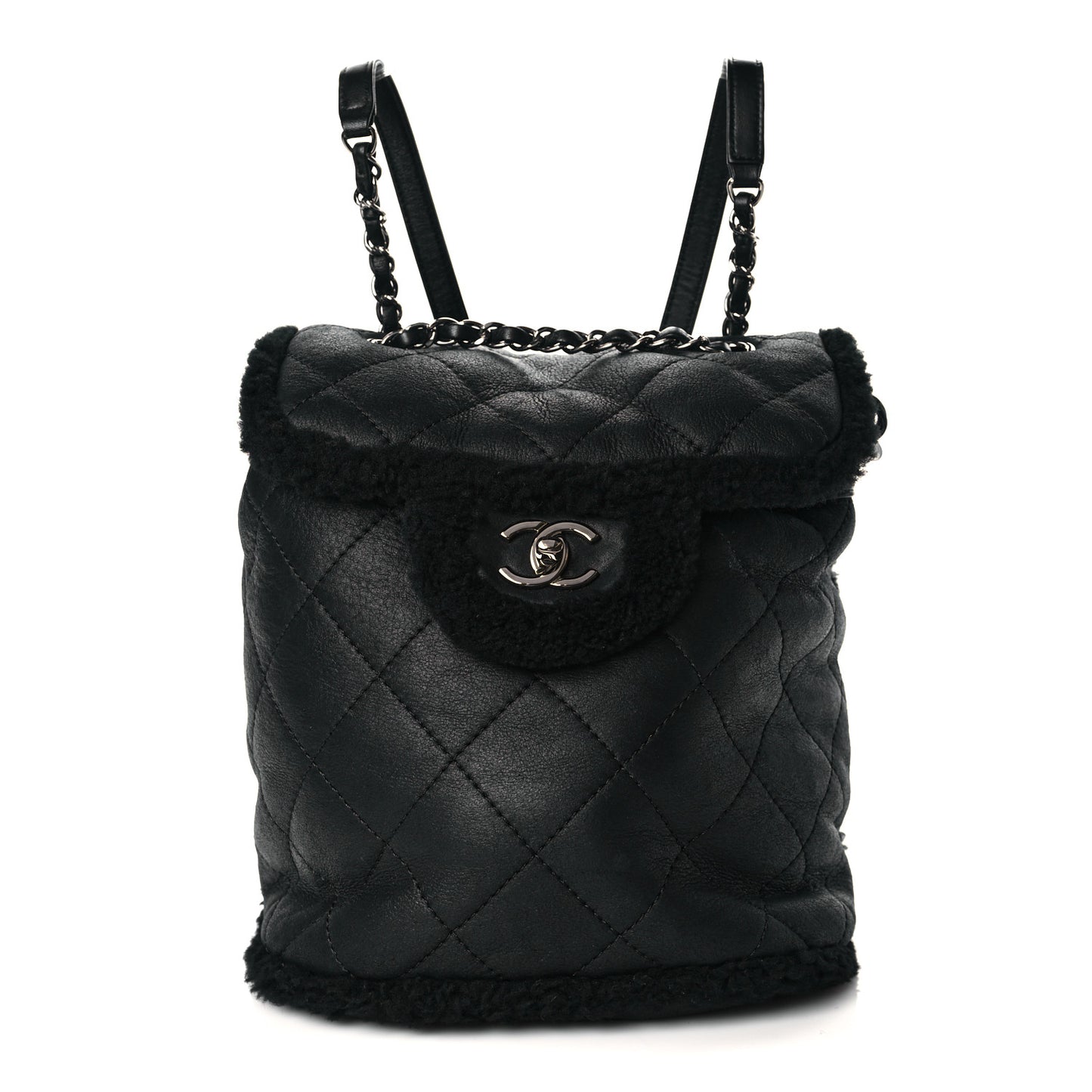 Lambskin Shearling Coco Neige Backpack Black