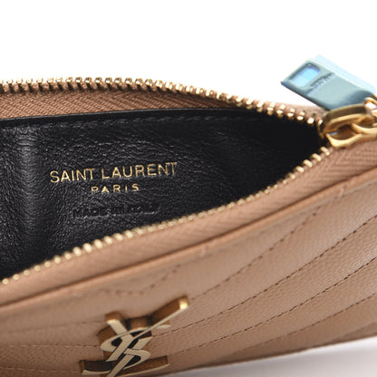 Saint Laurent Grain De Poudre Matelasse Chevron Monogram Fragments Zippered Card Case Cork 5 of 6