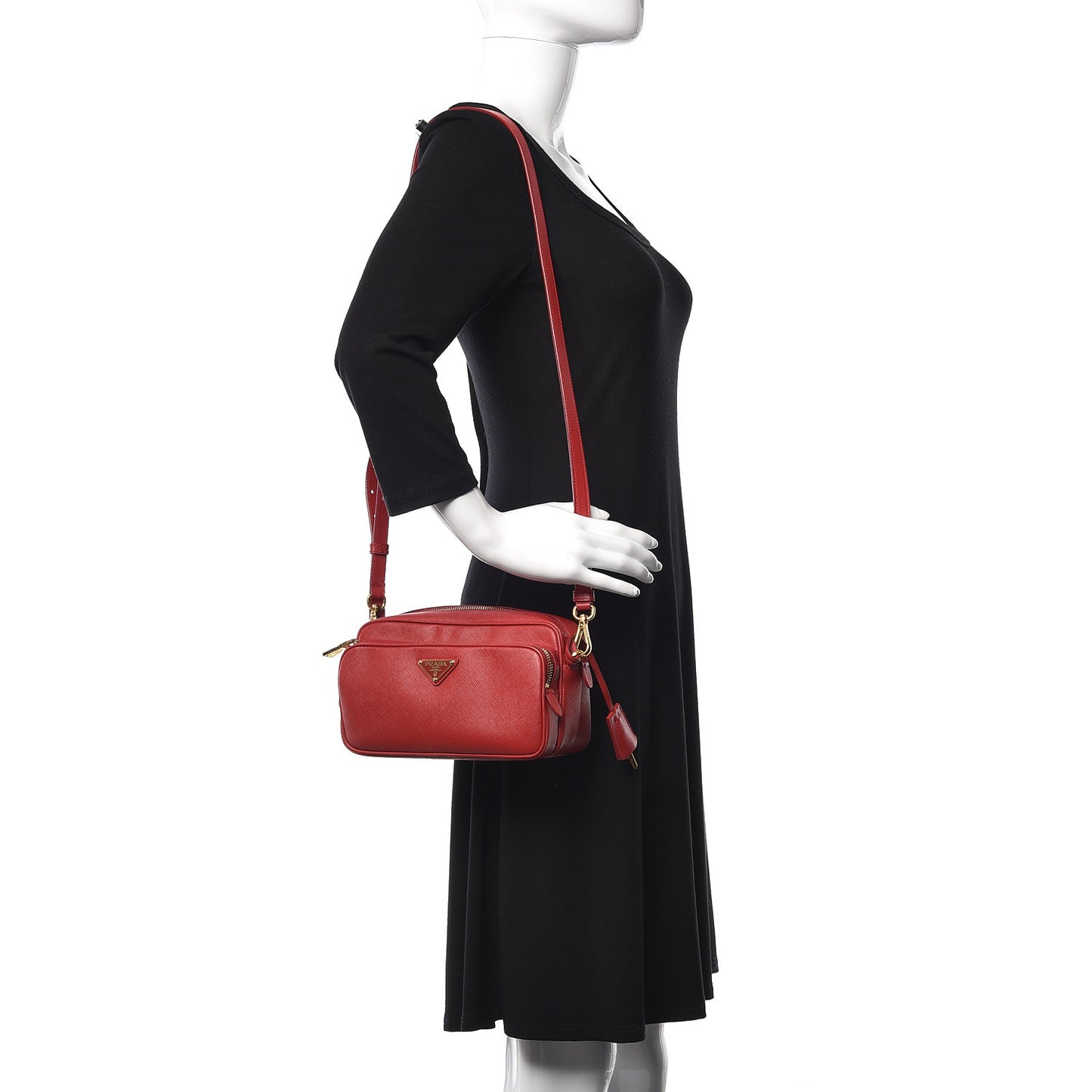 Saffiano Lux Double Zip Crossbody Bag Fuoco