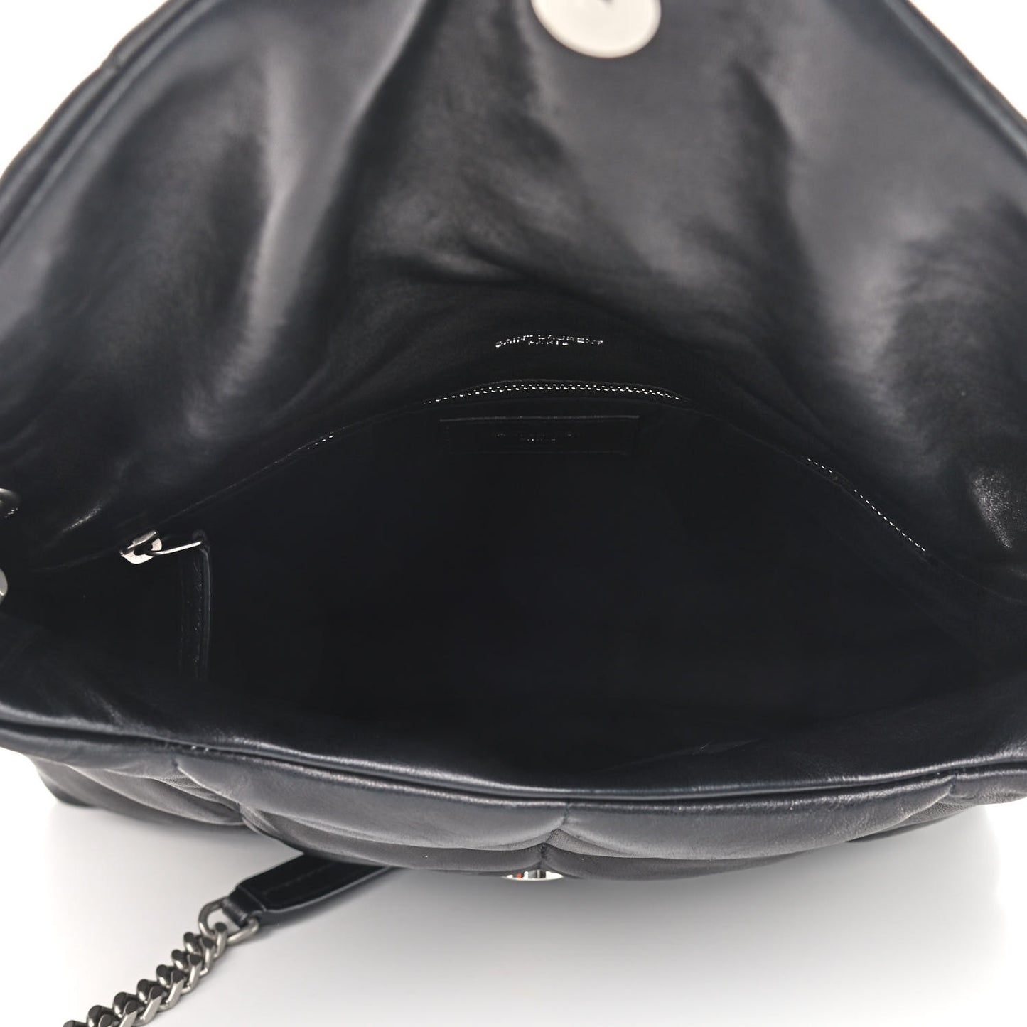 Lambskin Quilted Medium Loulou Puffer Monogram Chain Satchel Black