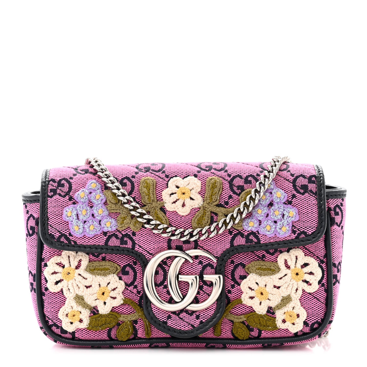 Gucci Monogram Multicolor Matelasse Diagonal Floral Embroidered Super Mini GG Marmont Shoulder Bag Pink Blue Ivory Green Lilac 1 of 11
