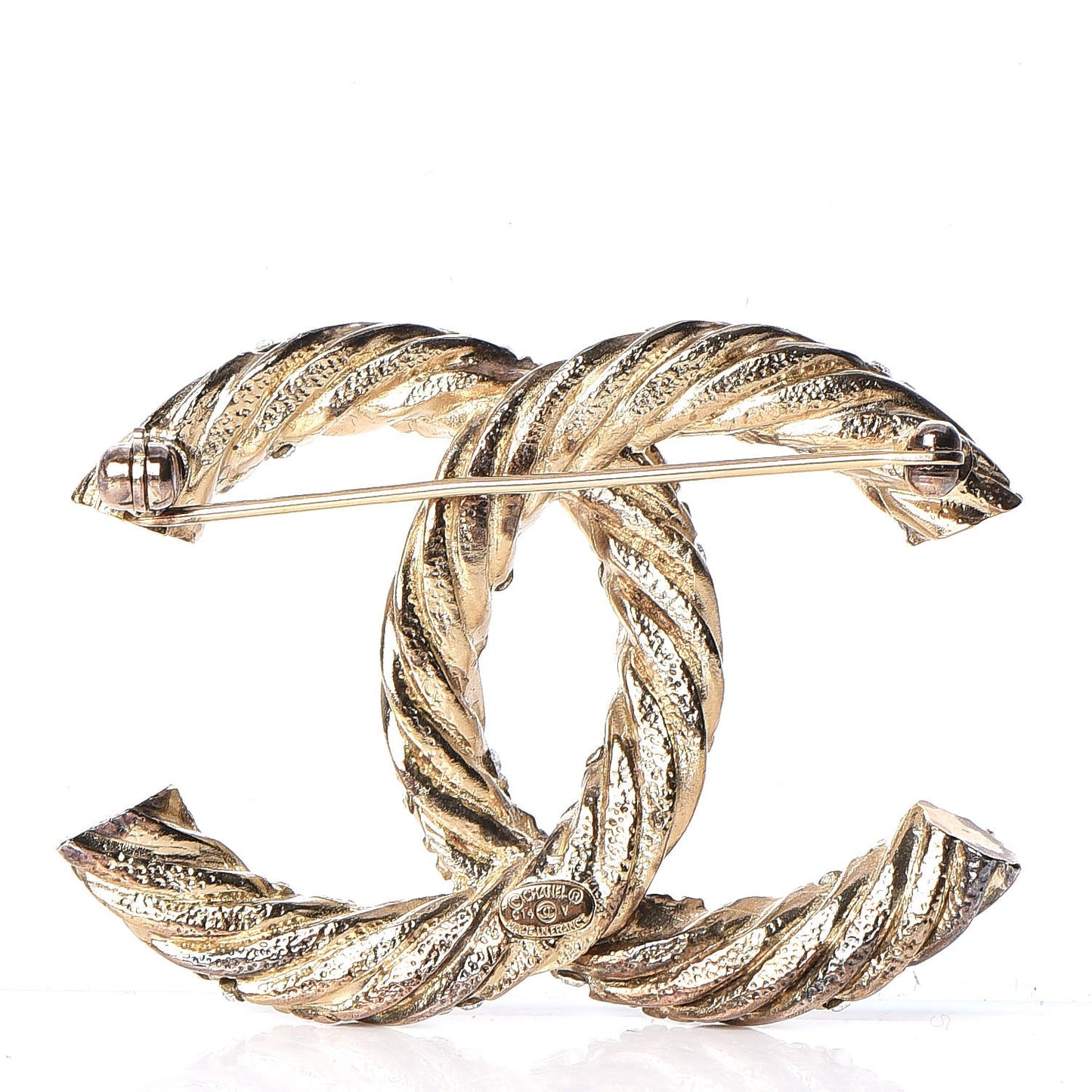 Crystal Twisted CC Brooch Light Gold