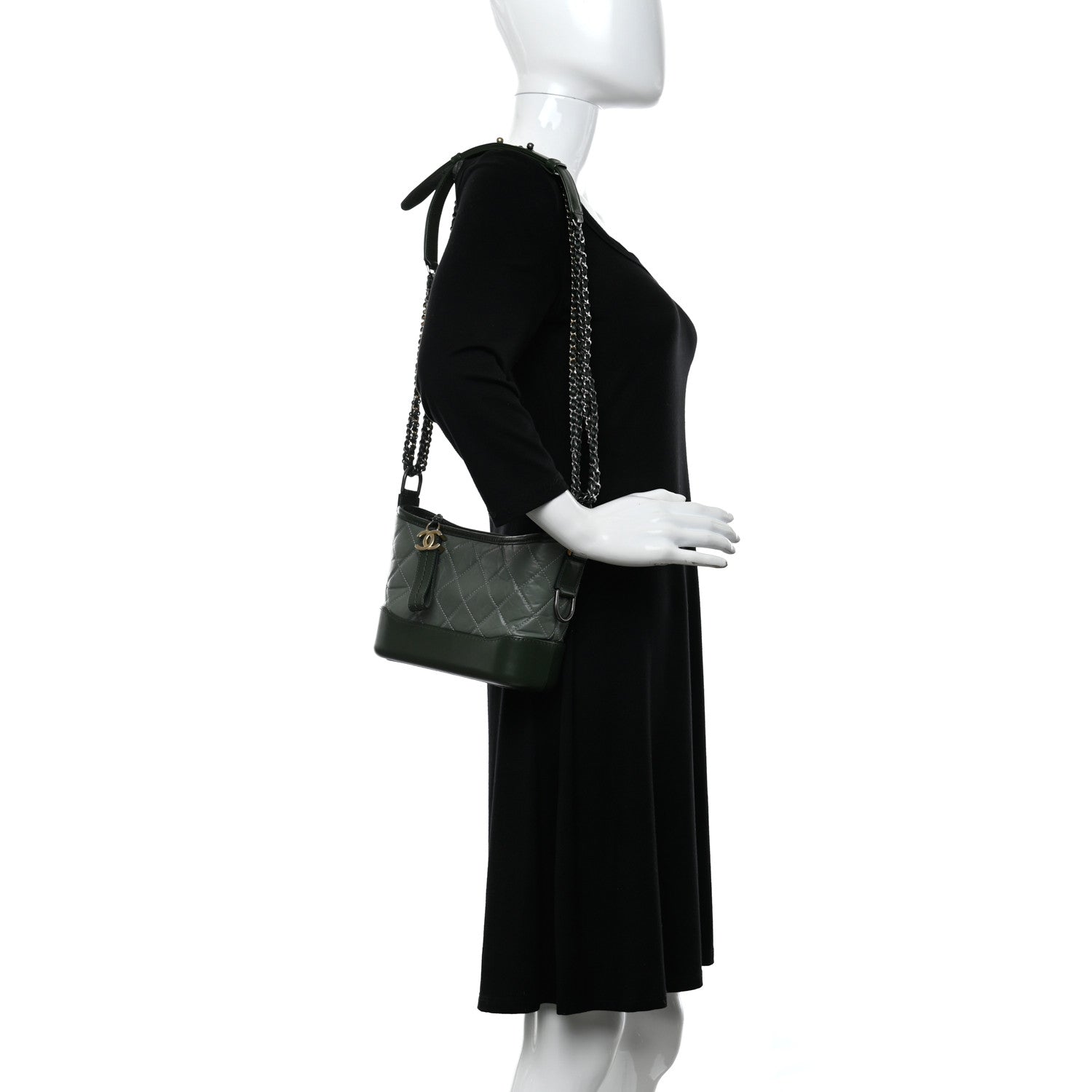 Chanel Aged Calfskin Quilted Small Gabrielle Hobo Green 2 of 10