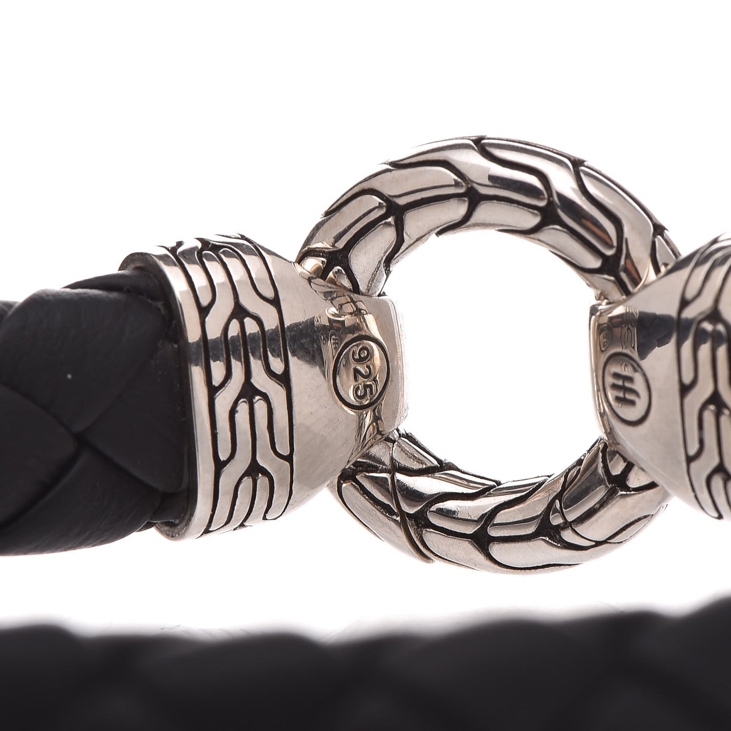 Sterling Silver Calfskin 12mm Classic Chain Ring Clasp Bracelet