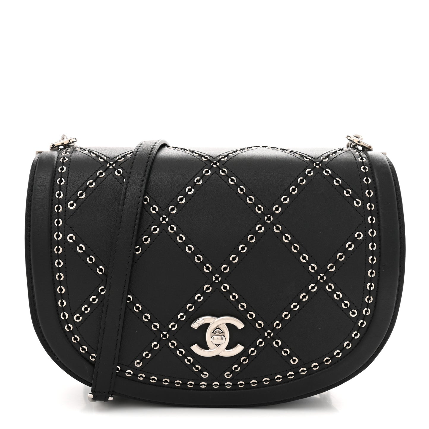Calfskin Coco Eyelets Small Flap Bag Black