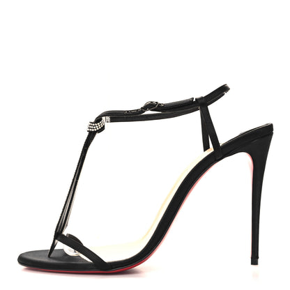 Christian Louboutin Satin Crepe Strass T Cab 100 T-Strap Sandals 40.5 Black 1 of 7