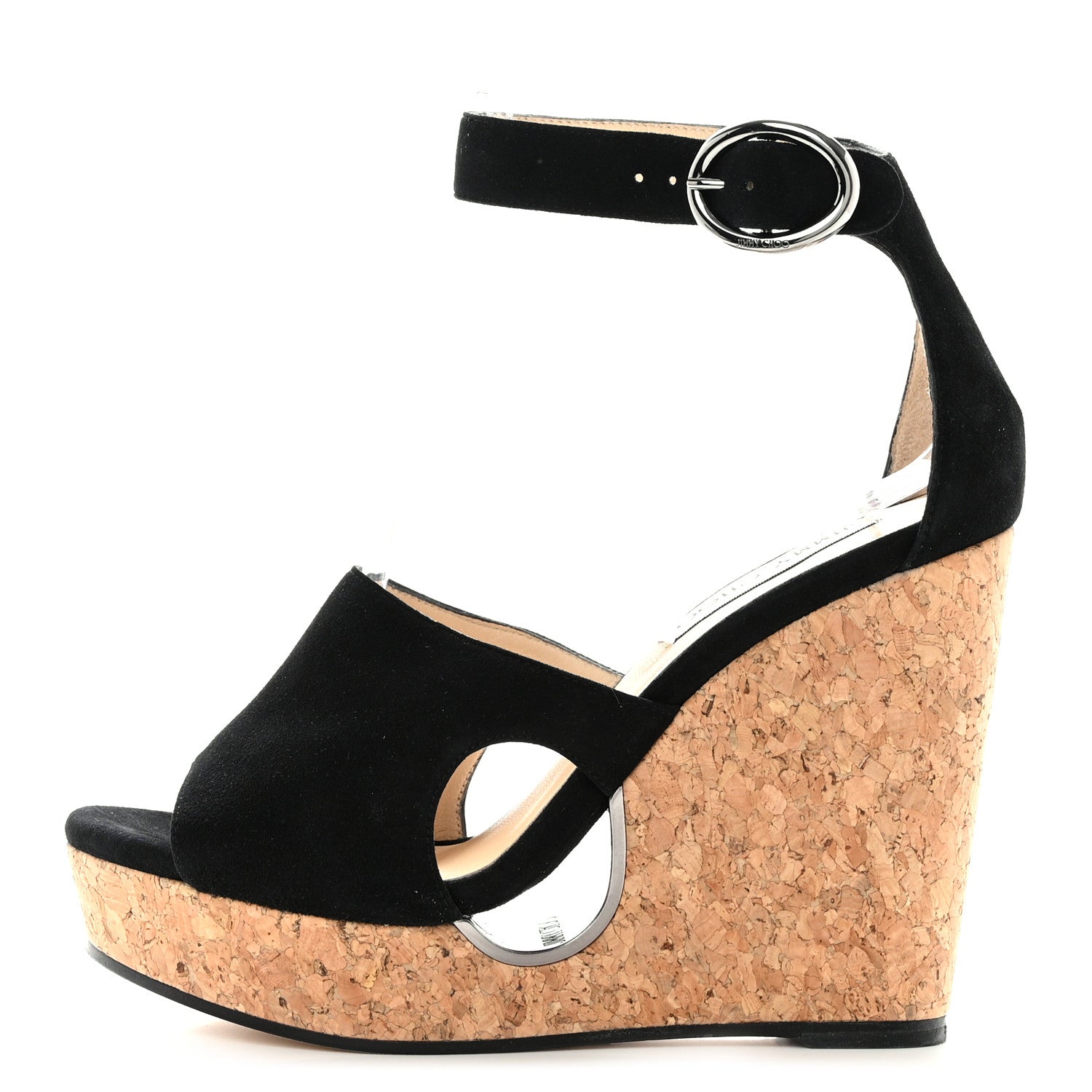 Jimmy Choo Suede Cork Neyo 120 Wedges 38 Black 1 of 8
