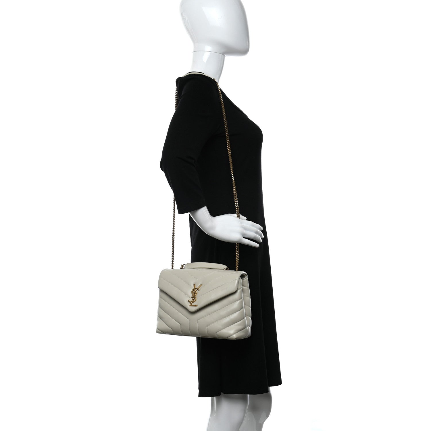 Saint Laurent Calfskin Y Quilted Monogram Small Loulou Chain Satchel Light Natural 3 of 16