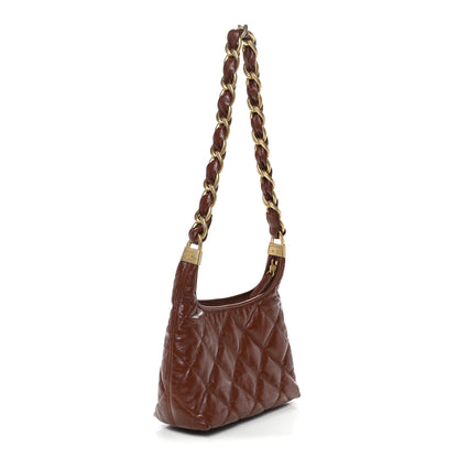 Chanel Shiny Crumpled Lambskin Quilted Small CC Funky Town Hobo Brown 3 of 10