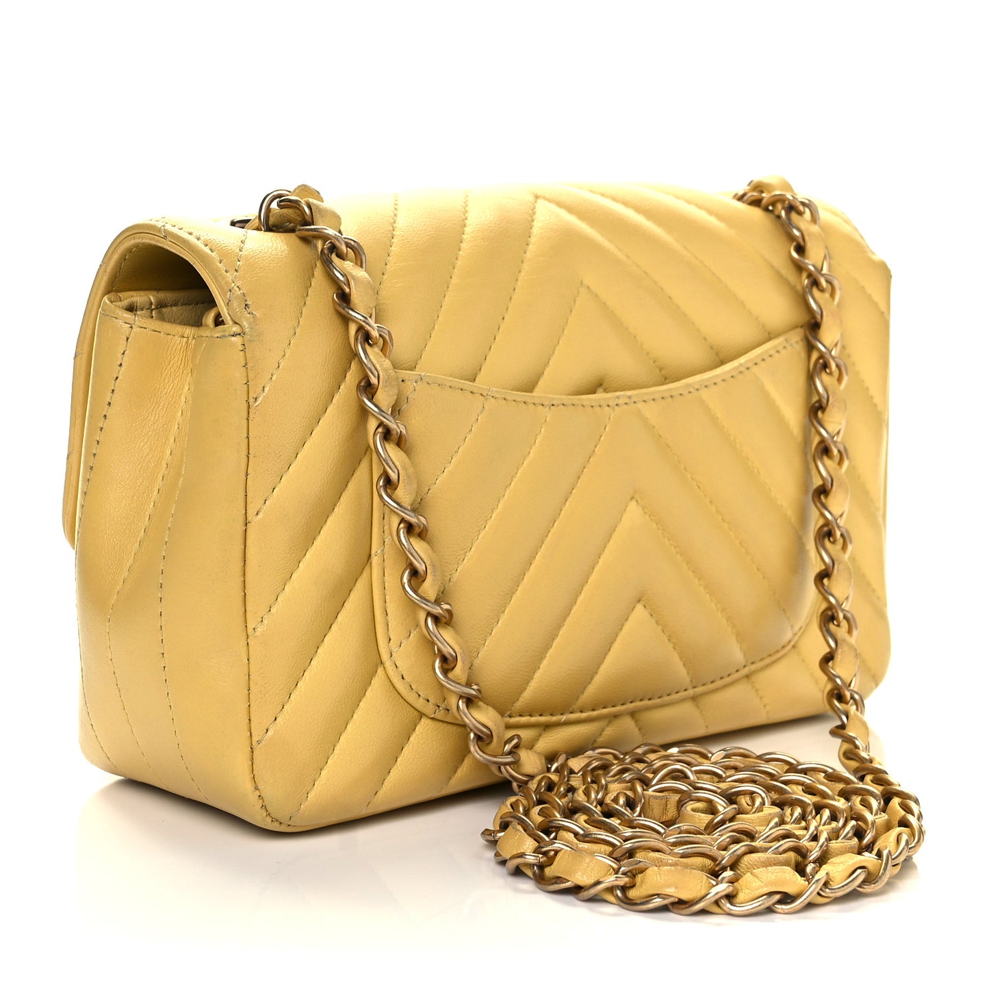 Lambskin Chevron Quilted Mini Rectangular Flap Yellow