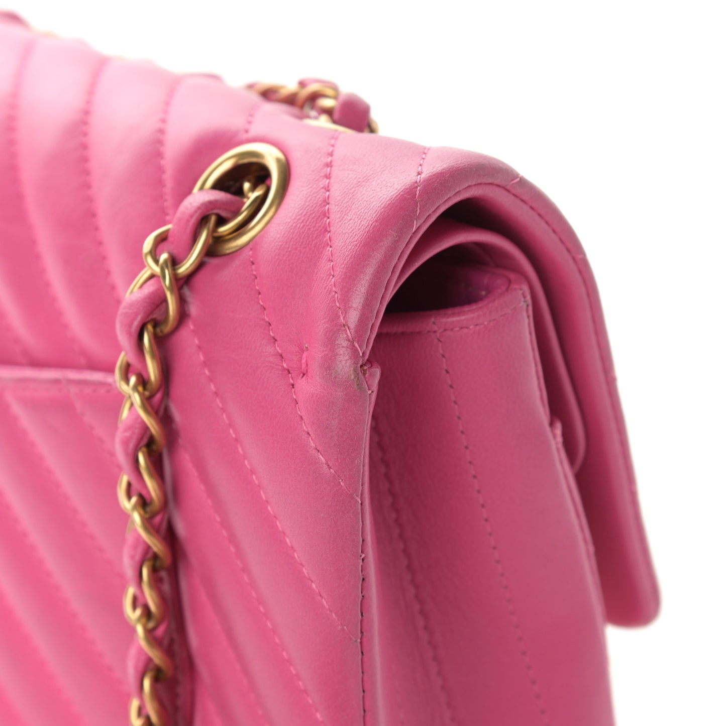 Lambskin Chevron Quilted Medium Double Flap Pink
