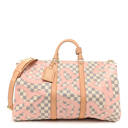 Louis Vuitton Damier Azur Tahitienne Keepall Bandouliere 50 Rose Ballerine 1 of 10