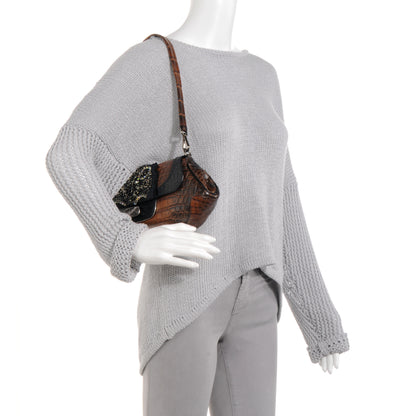 Prada Crocodile Jeweled Antik Shoulder Bag Tabacco Black 2 of 8