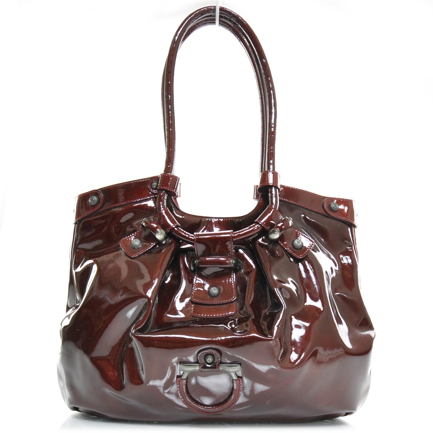 SALVATOREFERRAGAMOPatentLeatherLargeGancioCelticoHobo