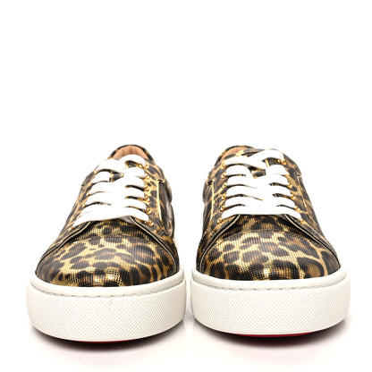 Christian Louboutin Calfskin Coins Leopard Womens Vieirissima Flat Sneakers 40 Gold 2 of 8