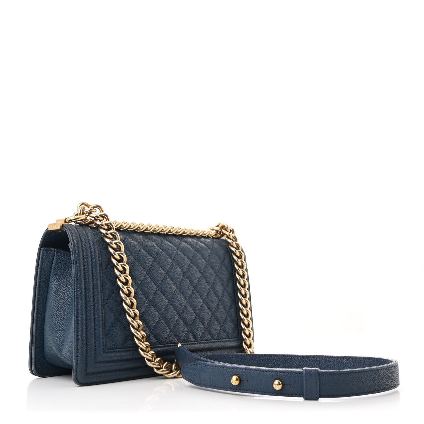 Caviar Quilted Medium Boy Flap Navy