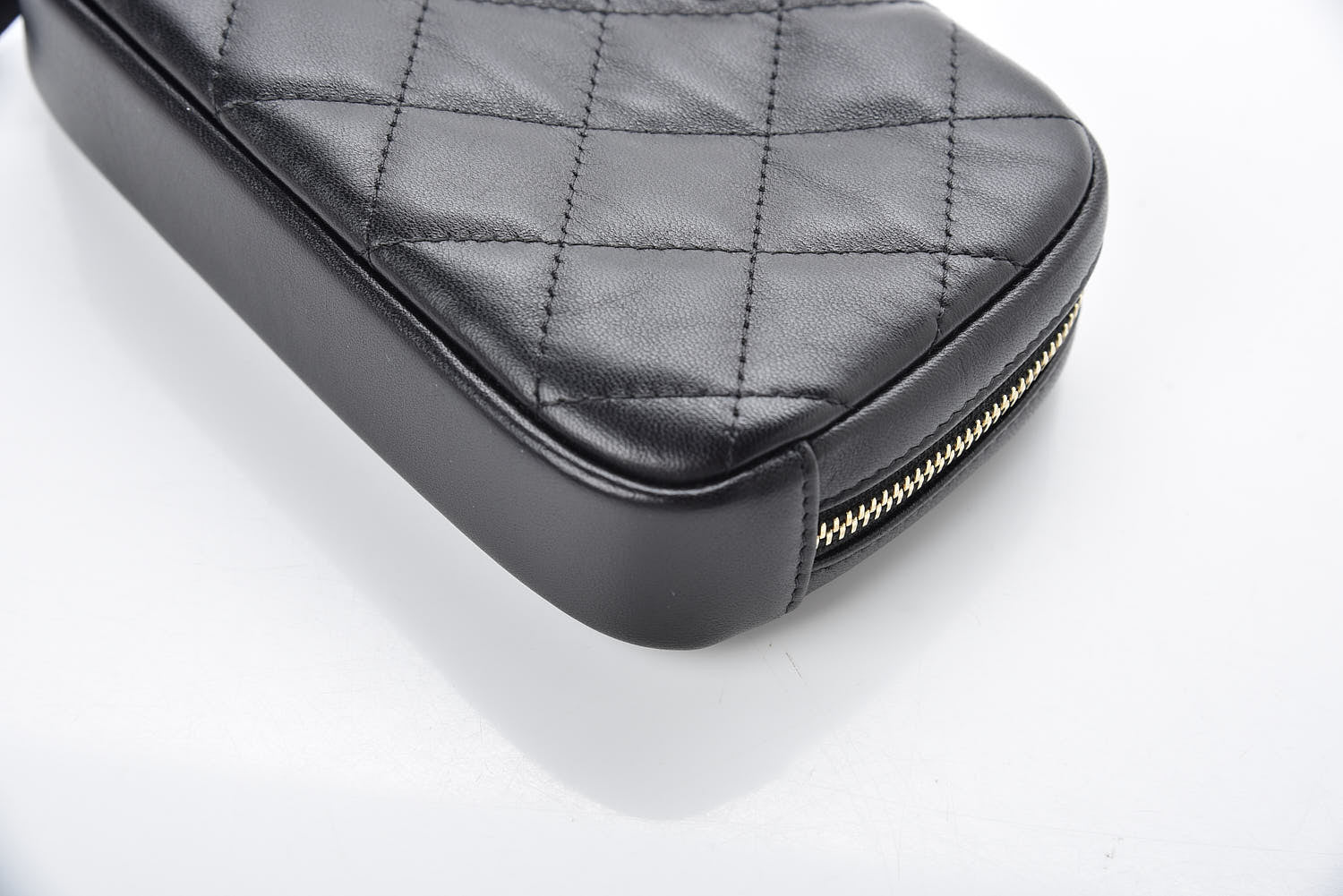 Chanel Lambskin Quilted Small Curvy Pouch Cosmetic Case Black 6 of 10