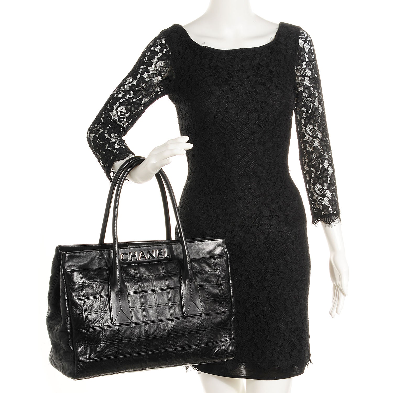 Chanel Lambskin Square Stitched Lax Shopping Tote Black 2 of 7