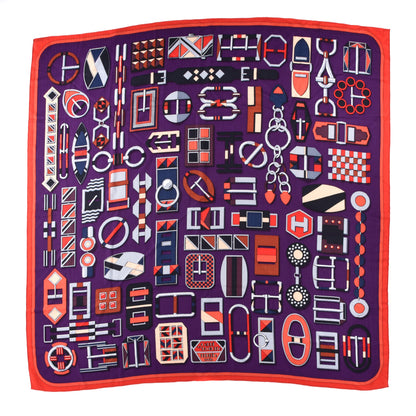 Hermes Cashmere Silk Carre En Boucles Shawl 140 Violet Corail Gris 1 of 3