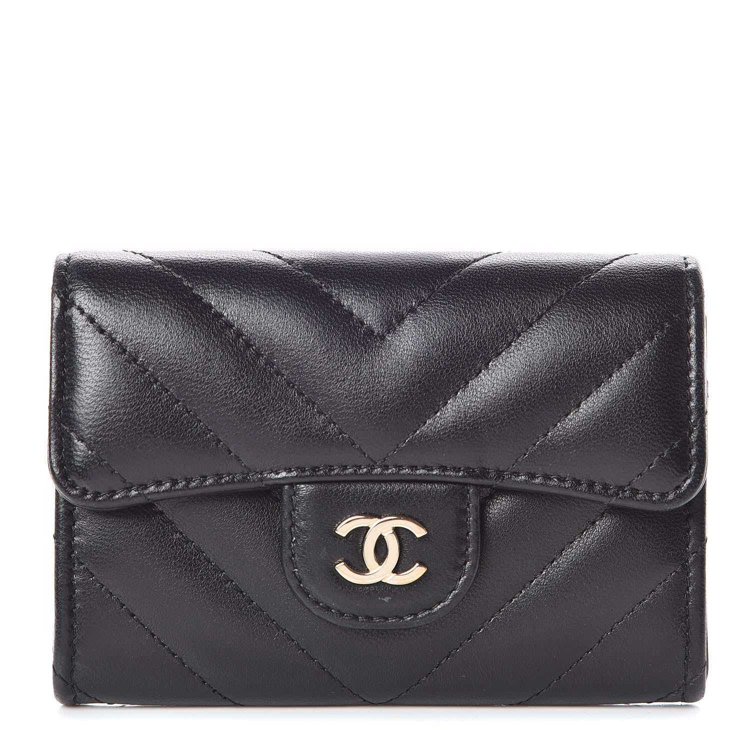 Chanel Lambskin Chevron Quilted Flap Card Holder Black 1 of 12