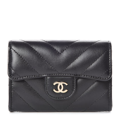 Chanel Lambskin Chevron Quilted Flap Card Holder Black 1 of 12